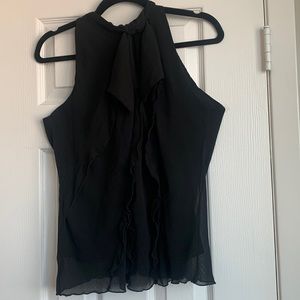Black Halter Ruffle Sleeveless Top